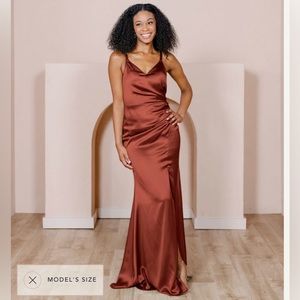 Revelry Rory Satin Dress - Terracotta Rust